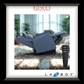 Gray recliner chair with remote control on a carpeted floor, featuring Rowes Furniture & Bedding and La-Z-Boy logos.
