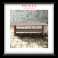 Wooden bench on a stone patio with 'Rowes Furniture & Bedding' branding.