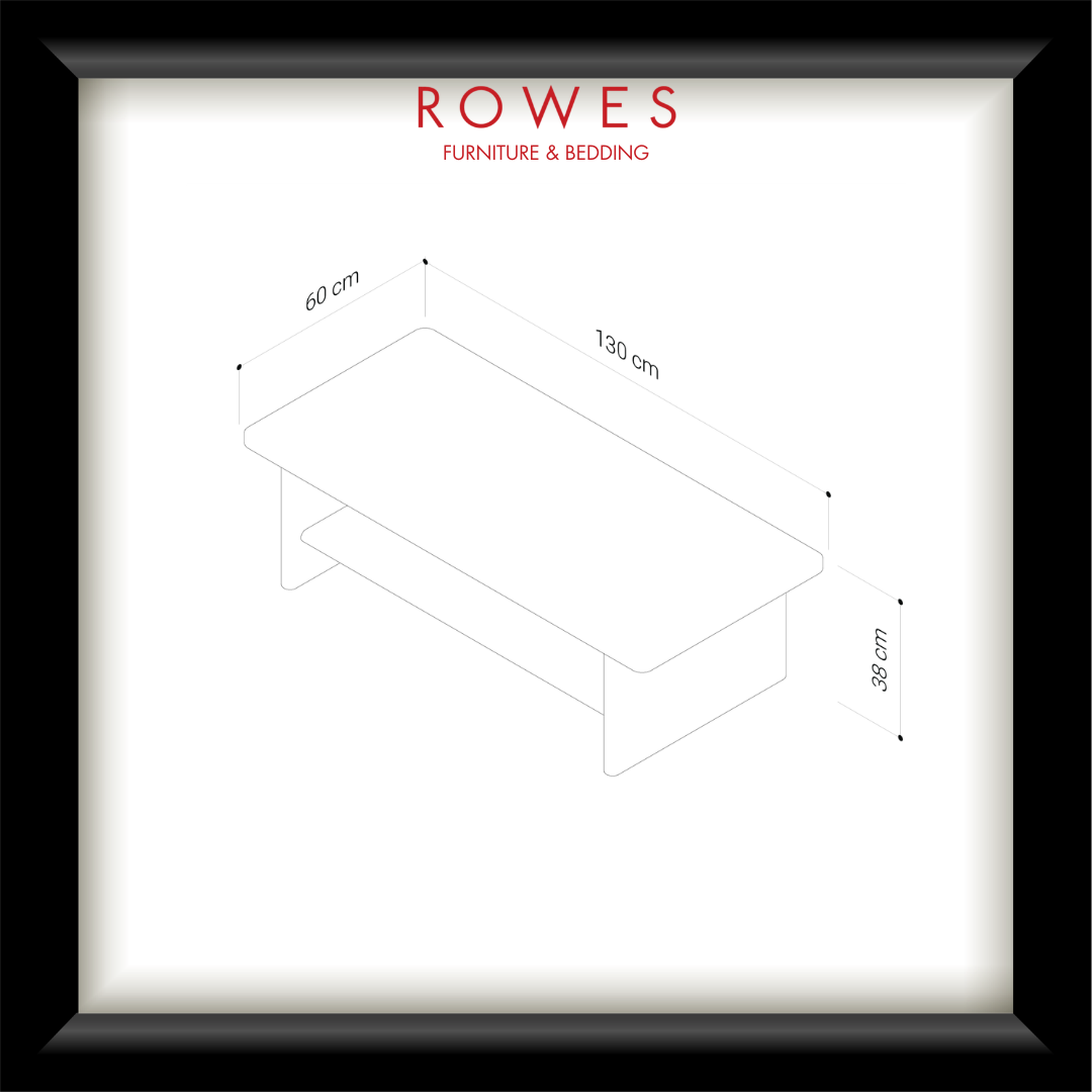 Framed design diagram for furniture with 'Rowes' branding on a white background