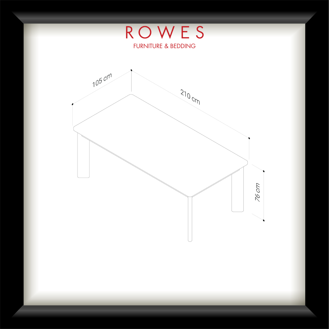 Measurement chart for a bed with dimensions labeled, featuring the brand 'Rowes'.