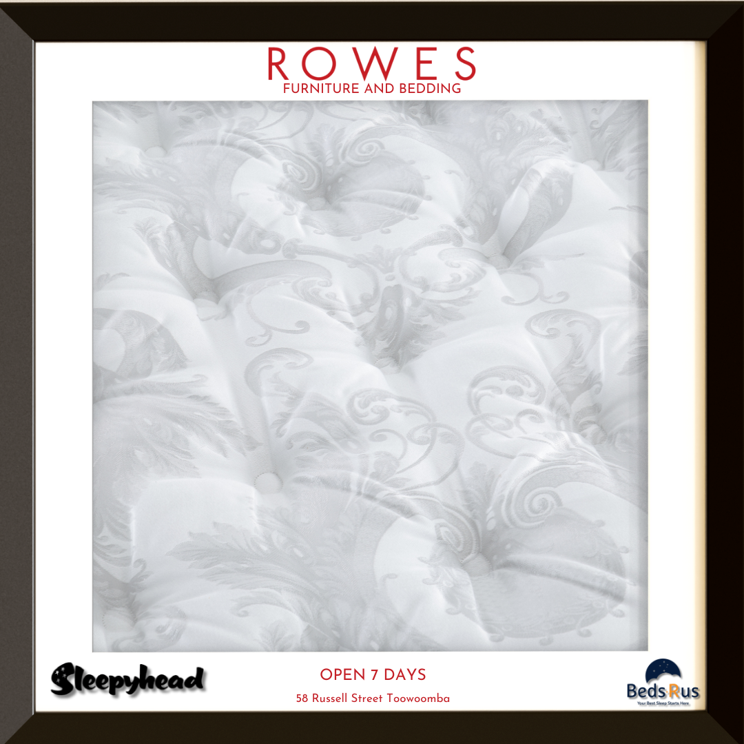 Textured mattress cover with Rowes Furniture and Bedding branding on a white background