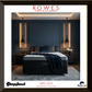 Bedroom with a bed and nightstands, featuring 'Rowes Furniture and Bedding' branding.