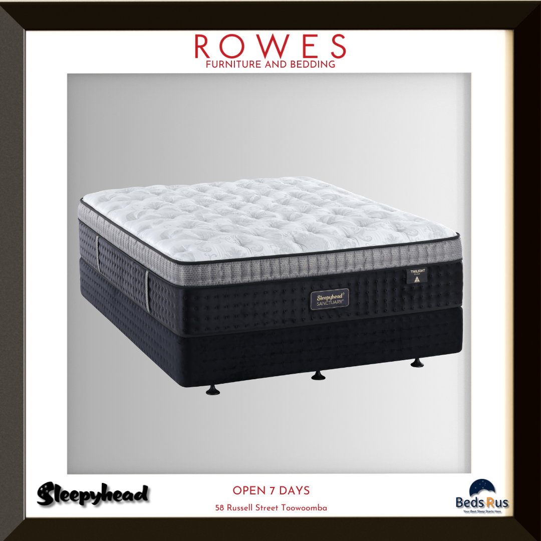 Mattress with 'Rowes Furniture and Bedding' branding on a gray background