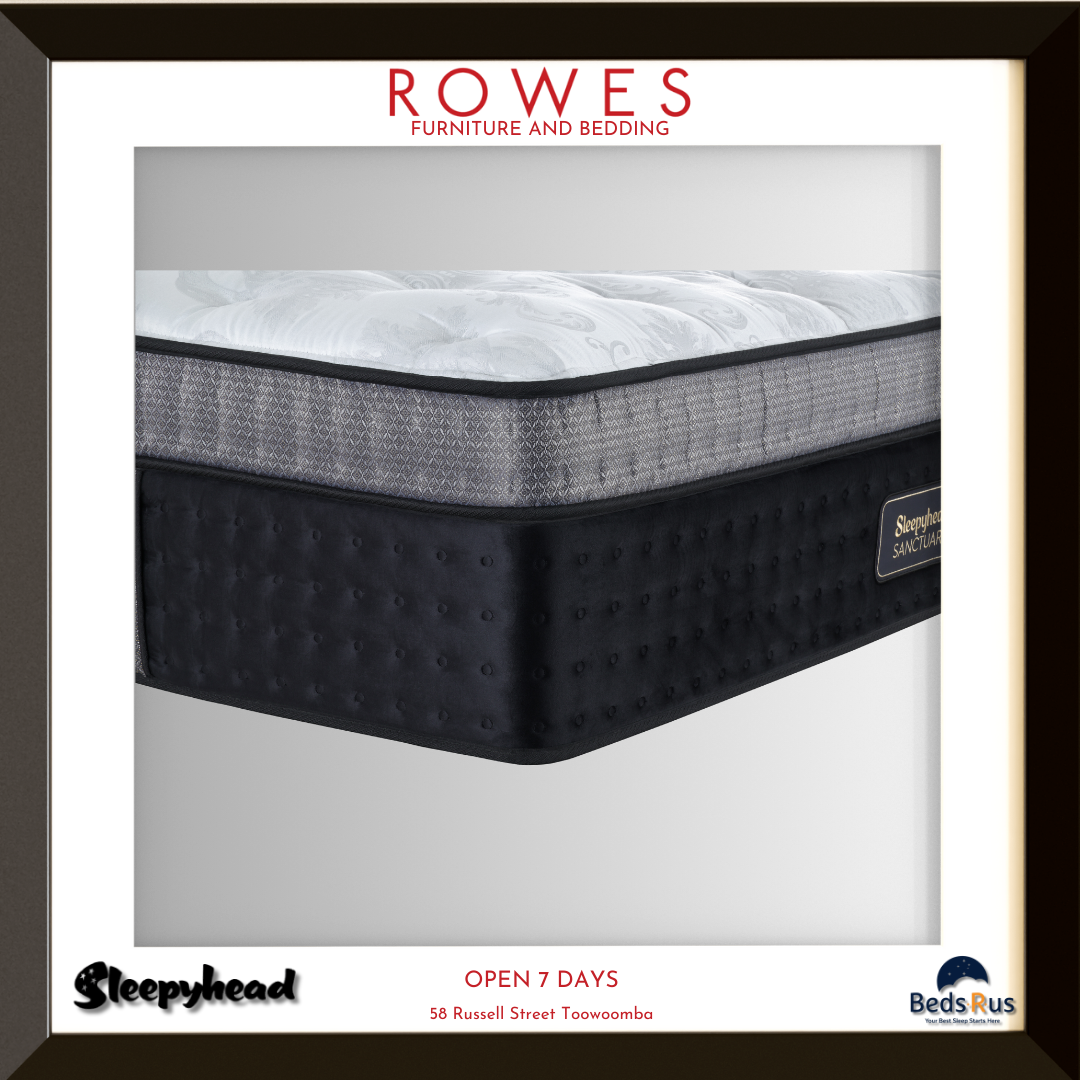 Mattress with 'Rowes Furniture and Bedding' branding on a white background