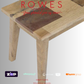 Wooden table with 'Rowes' branding and payment options on a gray background