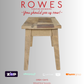 Wooden stool with 'Rowes Furniture and Bedding' text and payment logos on a gray background