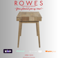 Wooden stool with 'Rowes' branding and payment options on a gray background