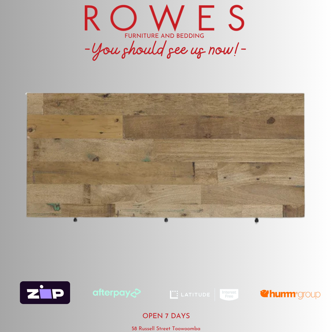 Wooden panel display with 'Rowes' branding and payment options on a gray background