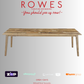 Wooden table on a gray background with 'Rowes' branding and payment options.