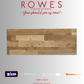 Wooden boards with 'Rowes' furniture and bedding advertisement on a gray background