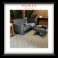 Gray sofa and ottoman in a living room setting with 'Rowes Furniture & Bedding' branding.