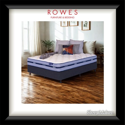 SleepMaker mattress in a room with Rowes Furniture & Bedding branding.