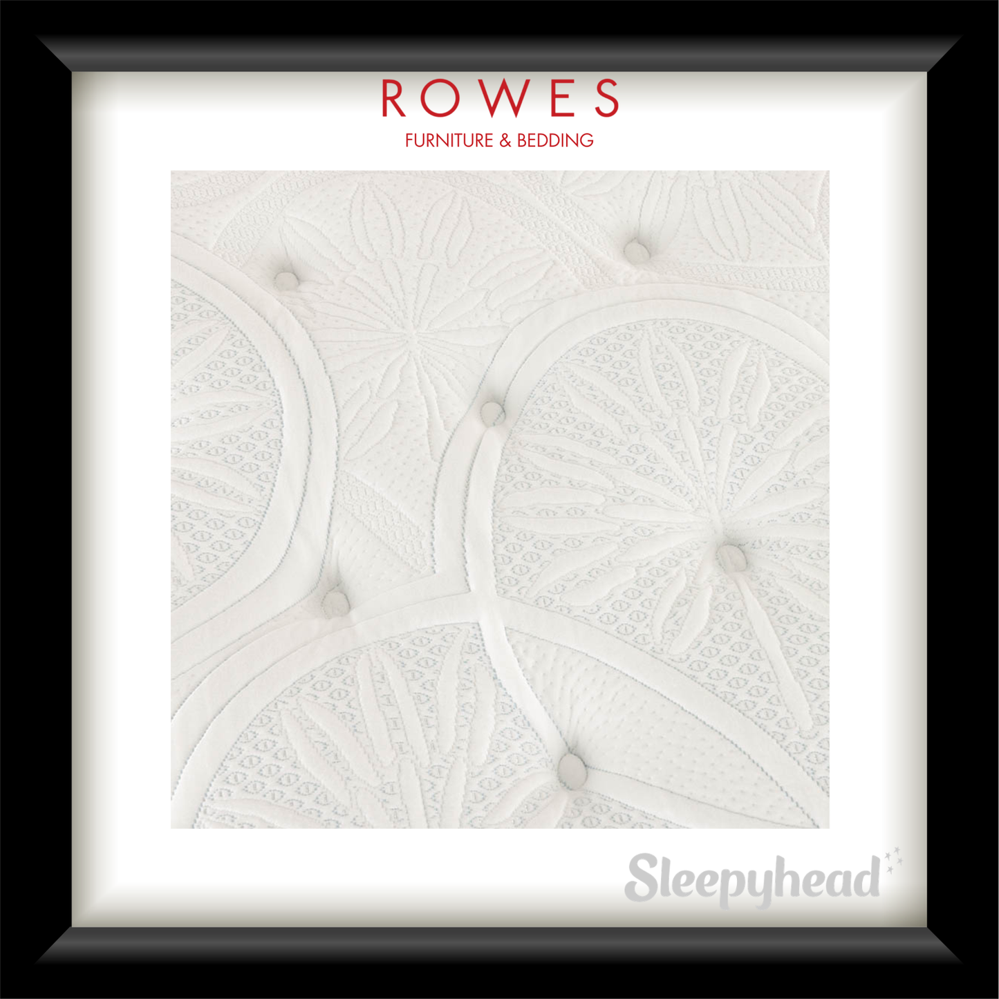 Furniture and bedding product with 'Rowes' and 'Sleepyhead' branding on a white background.