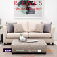 Beige sofa with decorative pillows in a living room setting, featuring Rowes Furniture and Bedding advertisement.
