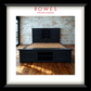 Black bed frame with wooden slats against a brick wall, featuring 'Rowes Furniture & Bedding' logo.