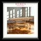 Wooden dining table in a room with large windows, featuring the Rowes Furniture & Bedding logo.